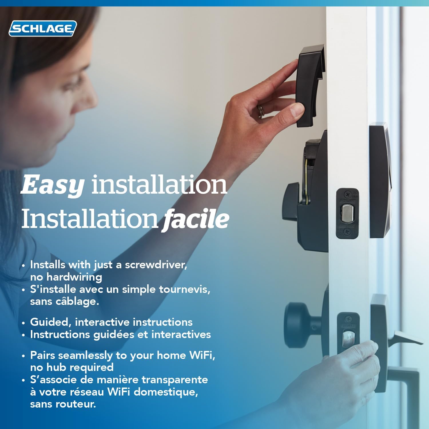 Schlage Encode Smart WiFi Deadbolt Lock and Camelot Accent Passage Lever Combo - Keyless Entry with App or Touchscreen with Camelot Trim, Satin Nickel, FBE489 CAM 619ACC CAM - Image 5