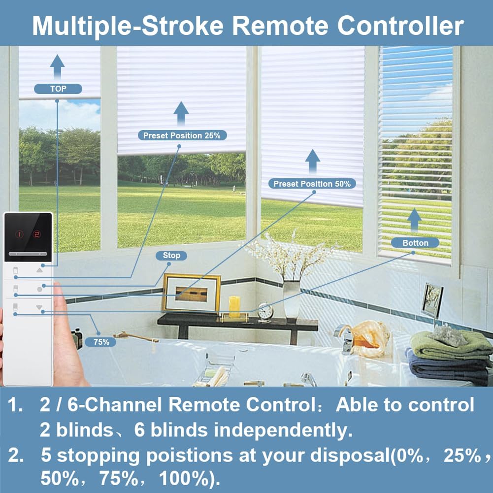 TIPIACE Motorized Shangri-la Shades Work with Alexa, Smart Blinds Motorized Horizontal Window Blinds, Remote Control 60% Blackout (white-83035A) - Image 5