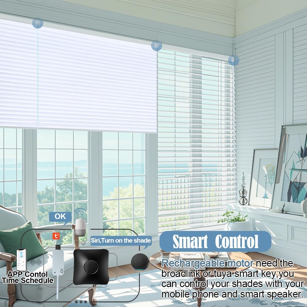 TIPIACE Motorized Shangri-la Shades Work with Alexa, Smart Blinds Motorized Horizontal Window Blinds, Remote Control 60% Blackout (white-83035A) - Image 6