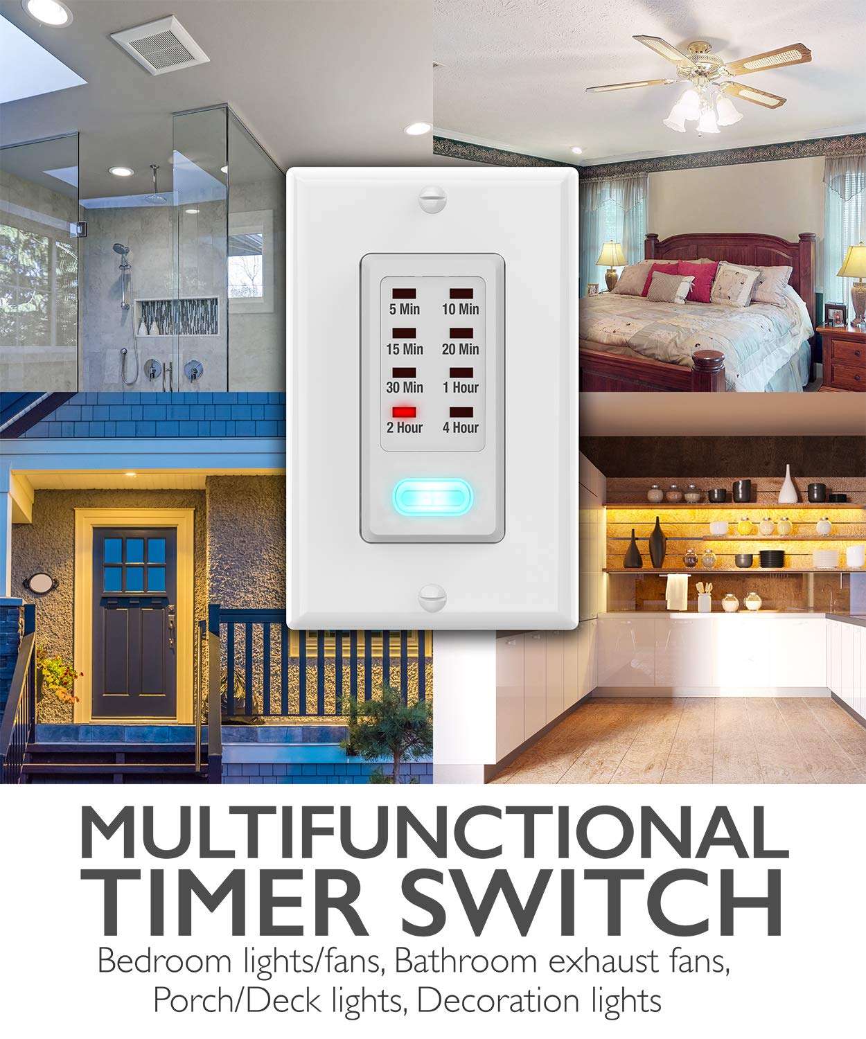 Fosmon 4 Hour Light Timer Switch, Programmable in-Wall Countdown Timer Switch for Lights, Fans, Bathroom, Heaters, 9 Setting 1875W, Neutral Wire Required, 5-10-30-60 Min, 2-4 Hour, 2PACK, ETL Listed - Image 6