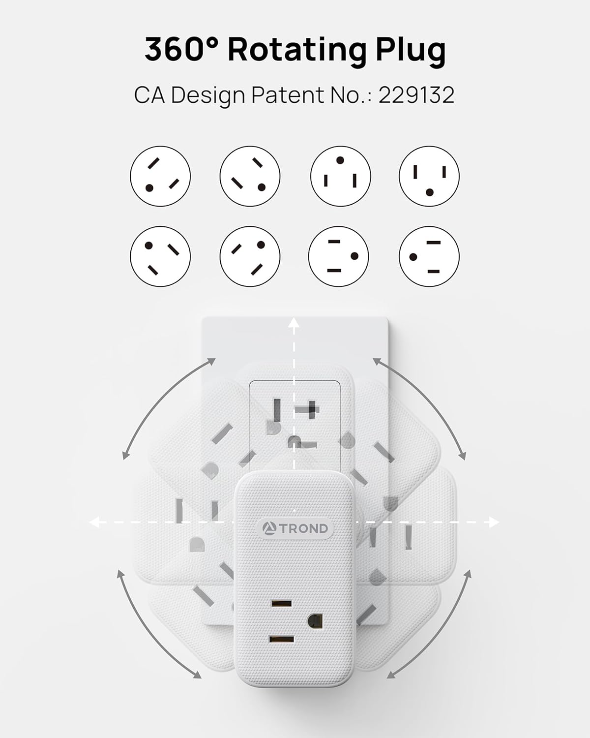 TROND 360° Rotating Multi Plug Outlet Extender, PD 20W USB C Fast Charging Station, Flat Power Splitter with 3 Way Sided Wall Adapter Indoor for Home Office Dorm Room Cruise Travel Essentials - Image 3