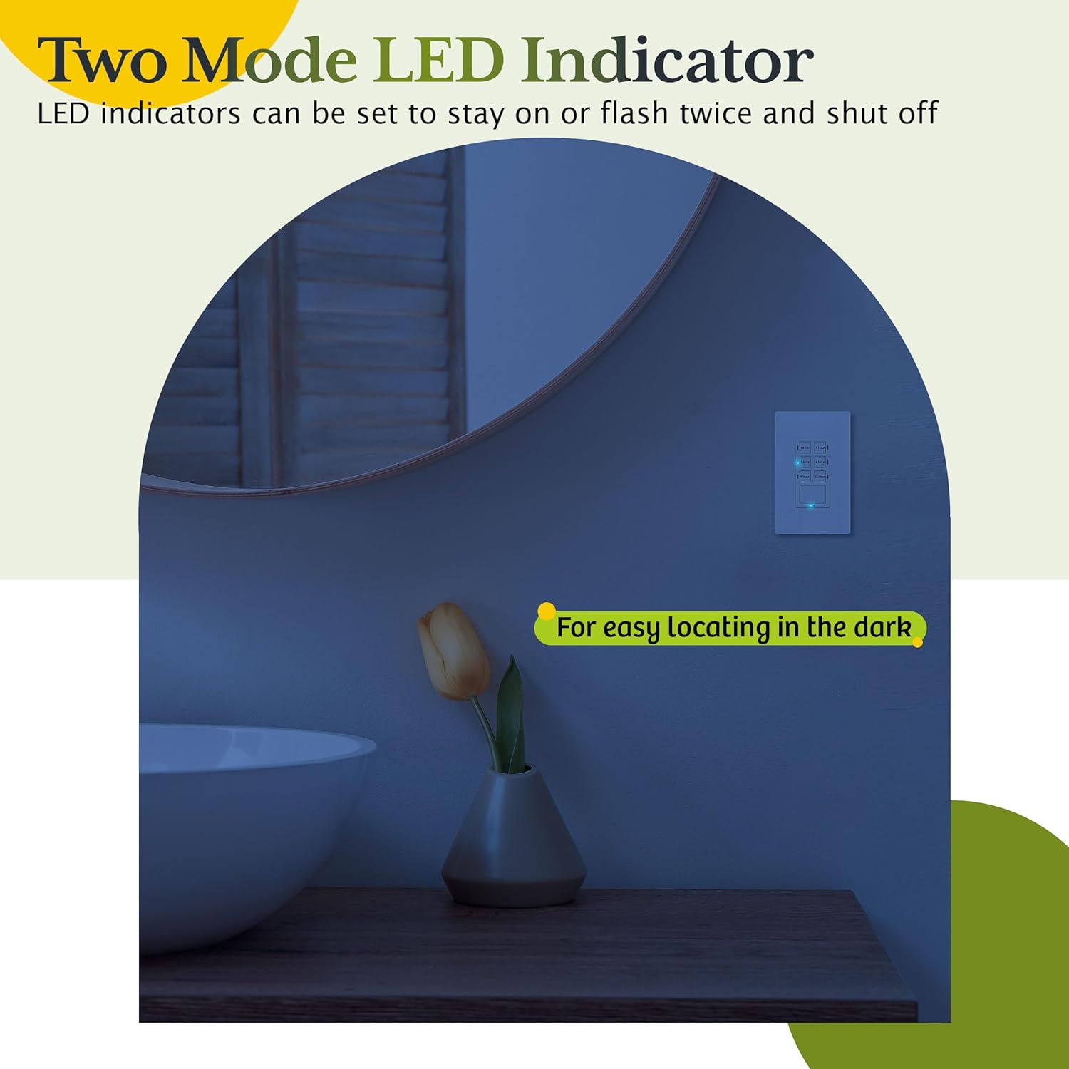 TG 4 Hour Countdown Timer Switch, 5-10-30-60 Min, 2-4 Hour, in Wall Timer Switch for Bathroom Fans, Lights, 120VAC Neutral Wire Required, UL Listed, White, 2 Pack - Image 4