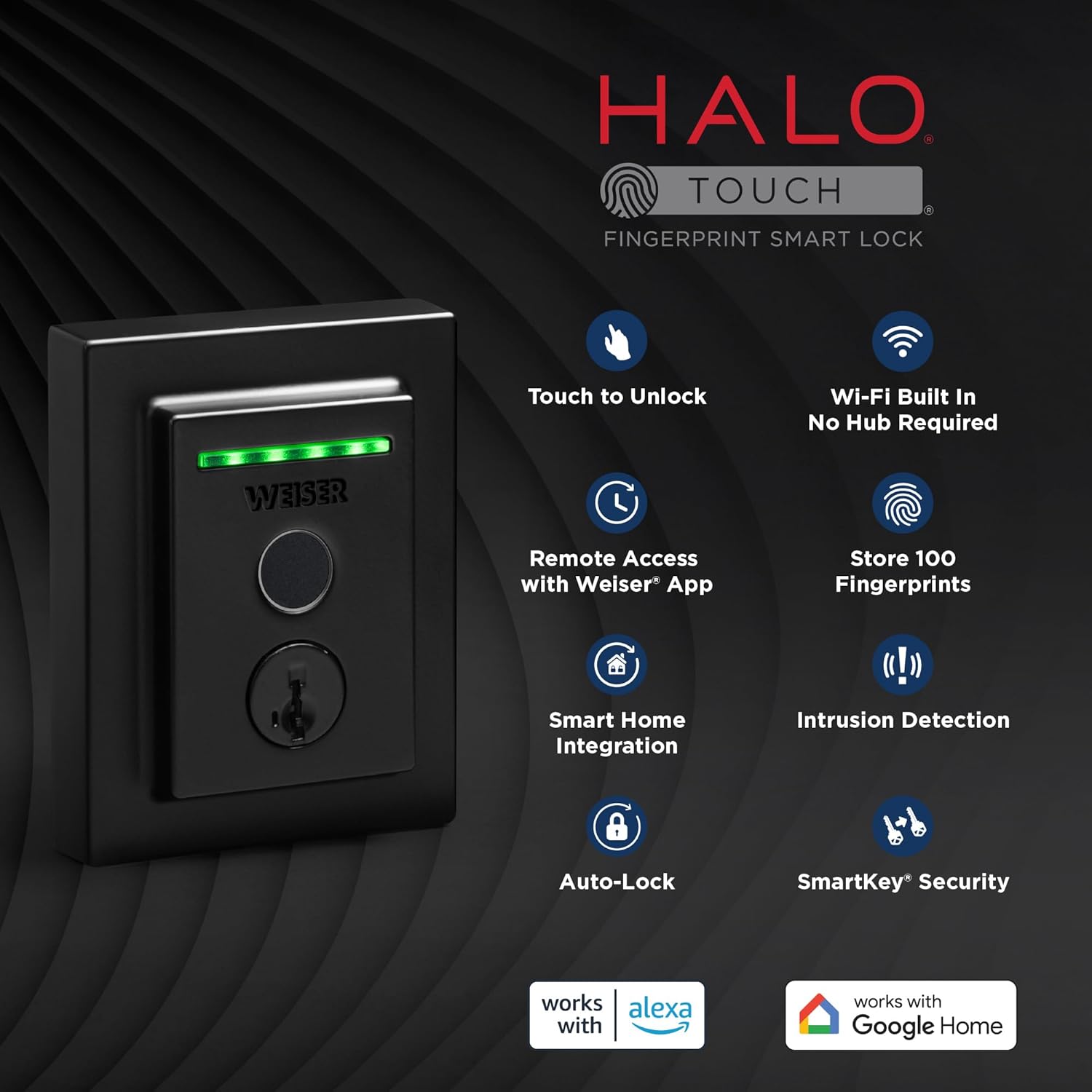 Weiser Halo Touch Matte Black WiFi Smart Lock, Keyless Entry Door Lock, Fingerprint Door Lock, Amazon Alexa & Google Assistant/Google Home Compatible, Deadbolt Lock, Modern Smart Locks for Entry Door - Image 12