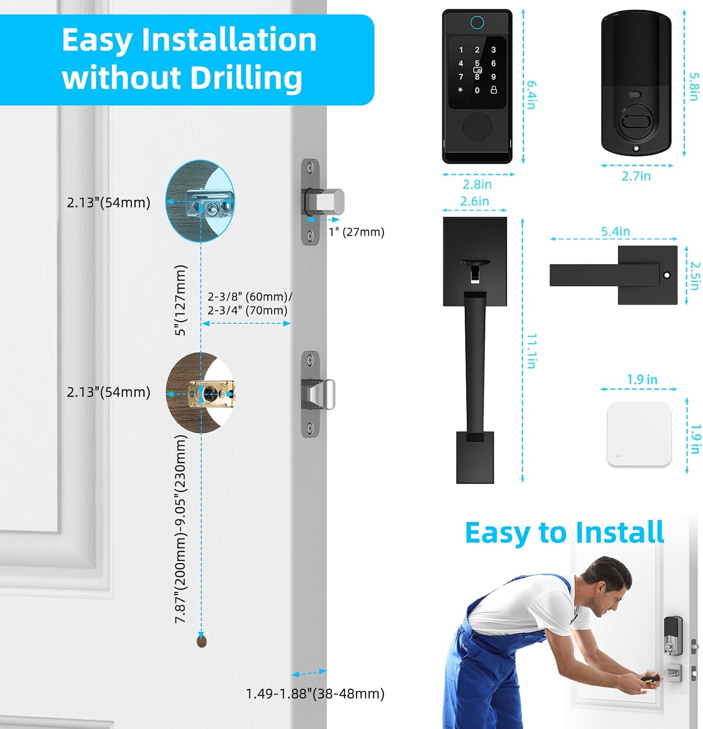 WiFi Smart Locks for Front Door, Miuedo Front Door Lock Sets, Door Handle Sets with Electronic Keypads, Keyless Entry Door Lock, Fingerprint Door Lock, Auto Lock Digital Lock (Black) - Image 8