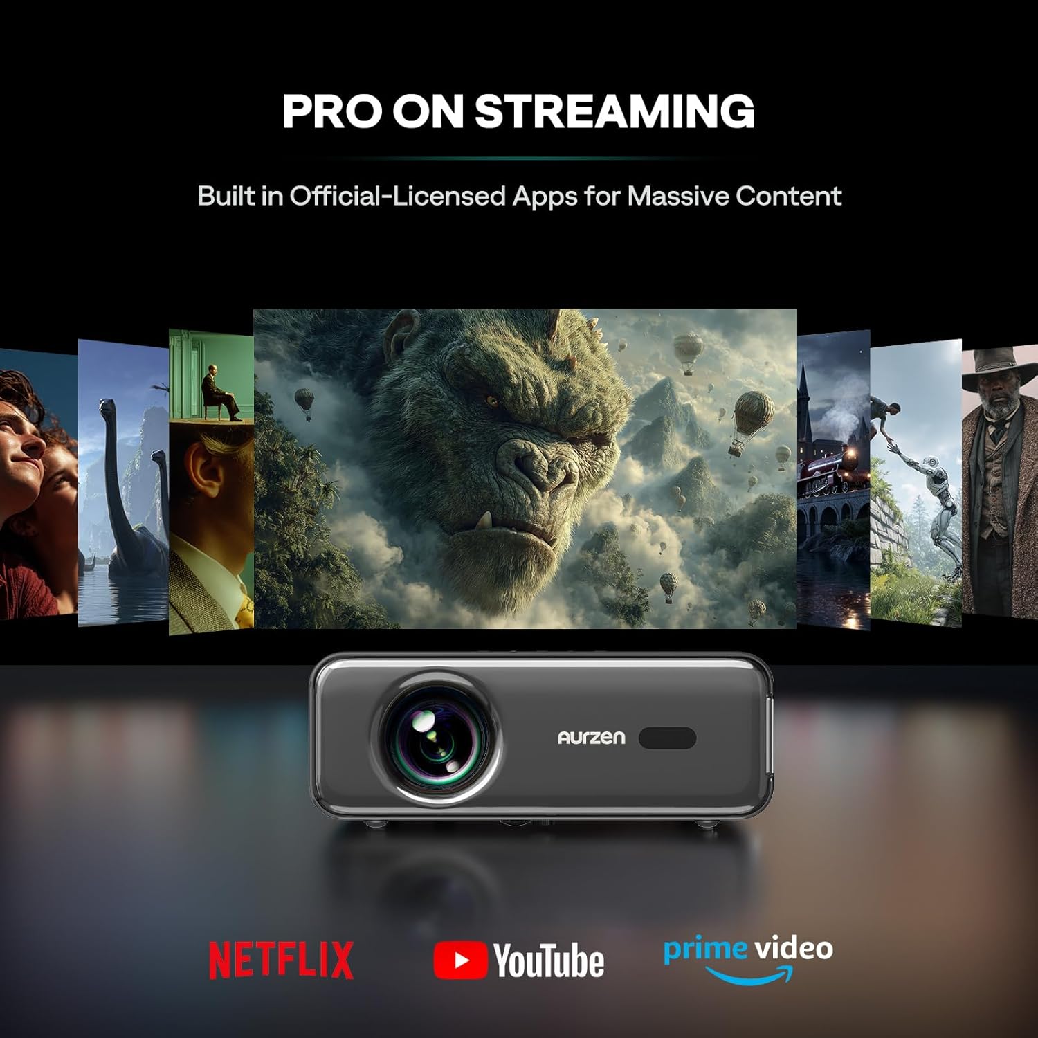 Aurzen Smart Projector 4K Supported, Netflix Official with WiFi and Bluetooth, 20W Speakers, Dolby & DBX-tv Total Sonics, Auto Focus & Keystone, Native 1080P Portable Projector, Gray - Image 4
