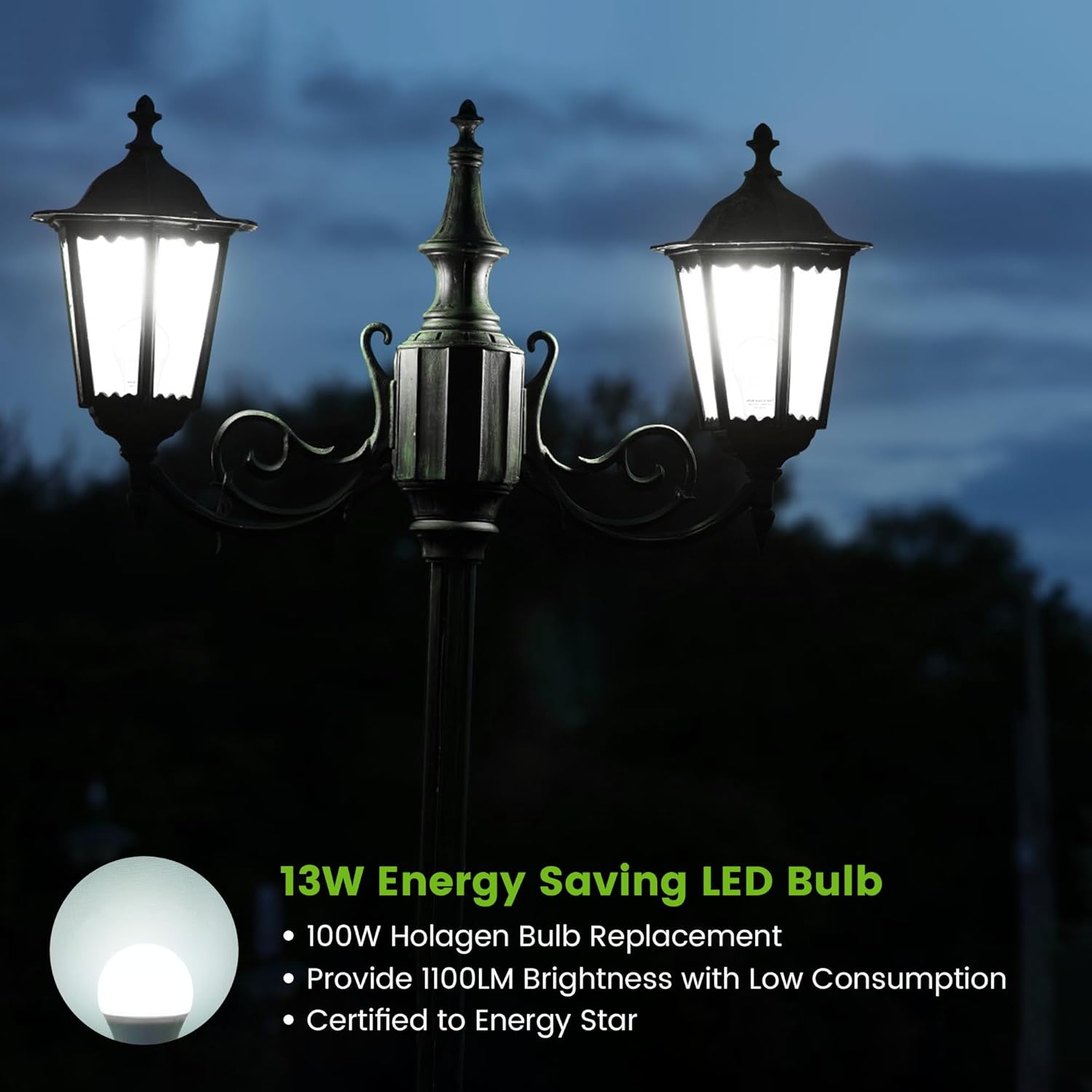 OHLUX Dusk to Dawn Outdoor Light Bulb 13W 60W Equivalent Energy Saving A19 E26 LED Bulb, 6000K Cool White Smart Automatic On/Off Photocell Sensor, 1100LM, 4 Pack - Image 4