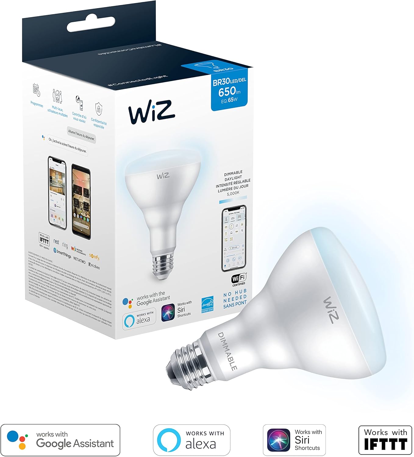 WiZ 65W BR30 WiFi Dimmable Daylight, Smart LED Light Bulb (556035) - Image 2