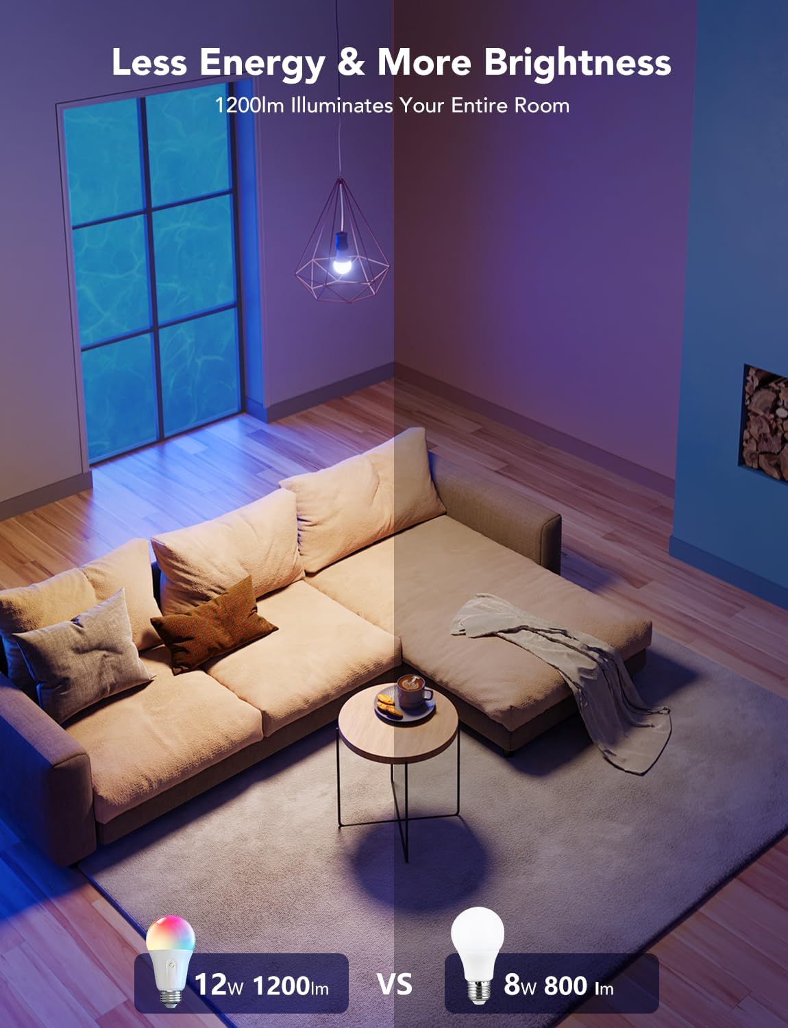 Govee Smart Light Bulbs 1200 Lumens, Color Changing Light Bulbs RGBWW Dimmable, Works with Alexa & Google Assistant, Color Lights Bulb, 12W 85W Equivalent A19 LED Bulbs for Bedroom Living Room, 2 Pack - Image 3