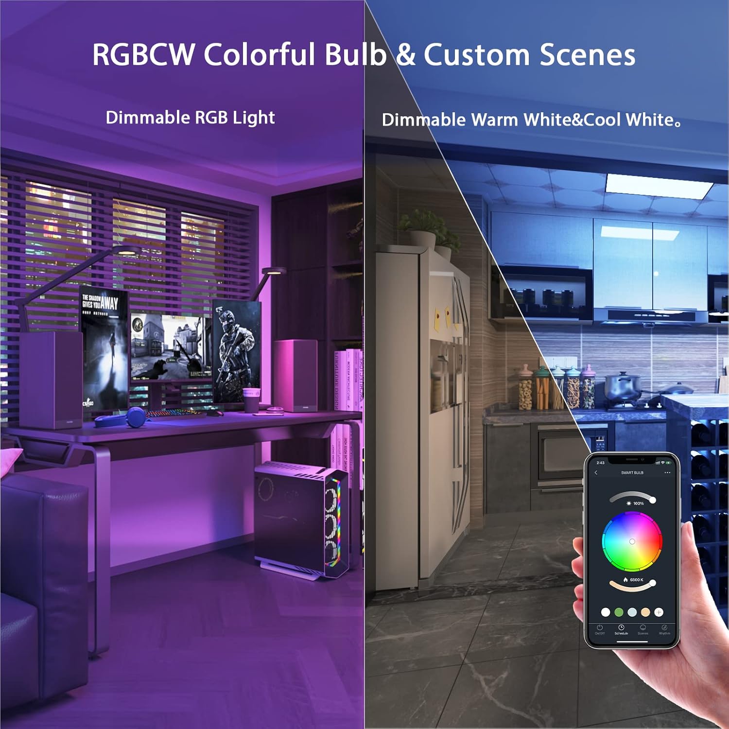 LUMIMAN Smart Light Bulb, Color Changing Smart Bulb Works with Alexa Google Home Smart Life App, RGB 16 Million Music Sync,2700K-6500K 800LM 60W Eqv., No Hub Required, 2 Pack - Image 6