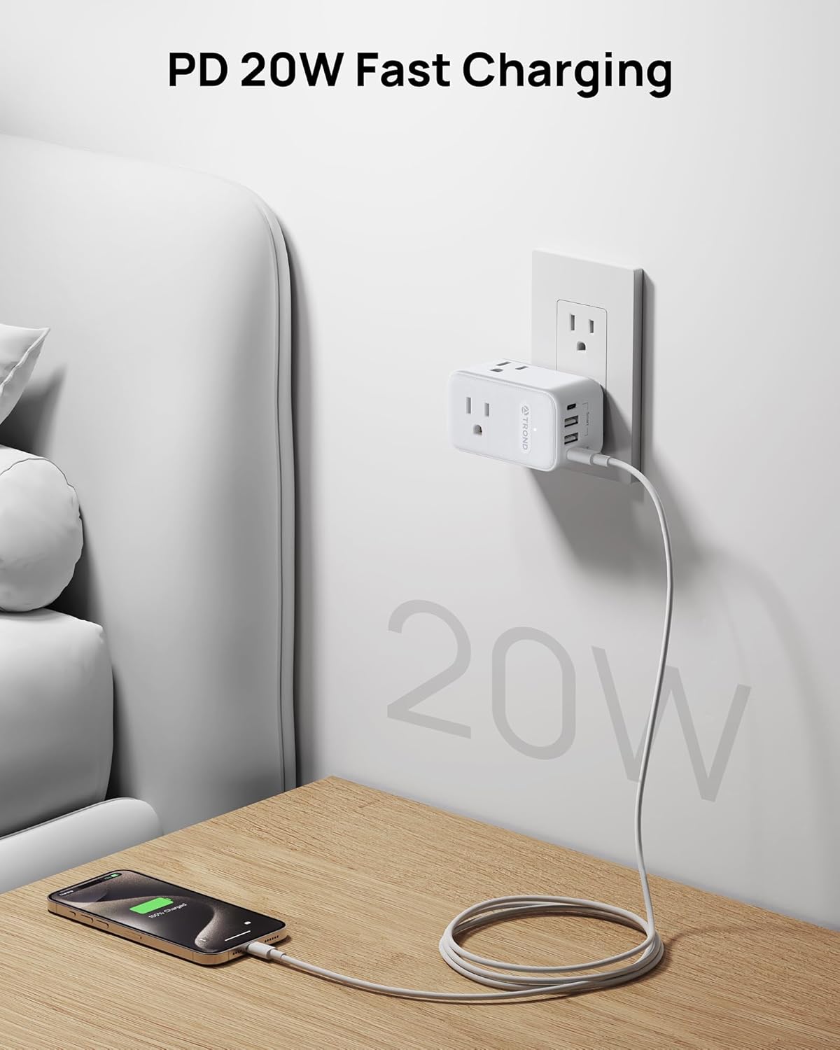 TROND 360° Rotating Multi Plug Outlet Extender, PD 20W USB C Fast Charging Station, Flat Power Splitter with 3 Way Sided Wall Adapter Indoor for Home Office Dorm Room Cruise Travel Essentials - Image 4