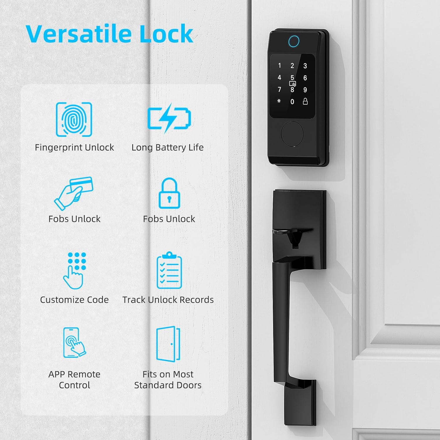 WiFi Smart Locks for Front Door, Miuedo Front Door Lock Sets, Door Handle Sets with Electronic Keypads, Keyless Entry Door Lock, Fingerprint Door Lock, Auto Lock Digital Lock (Black) - Image 5