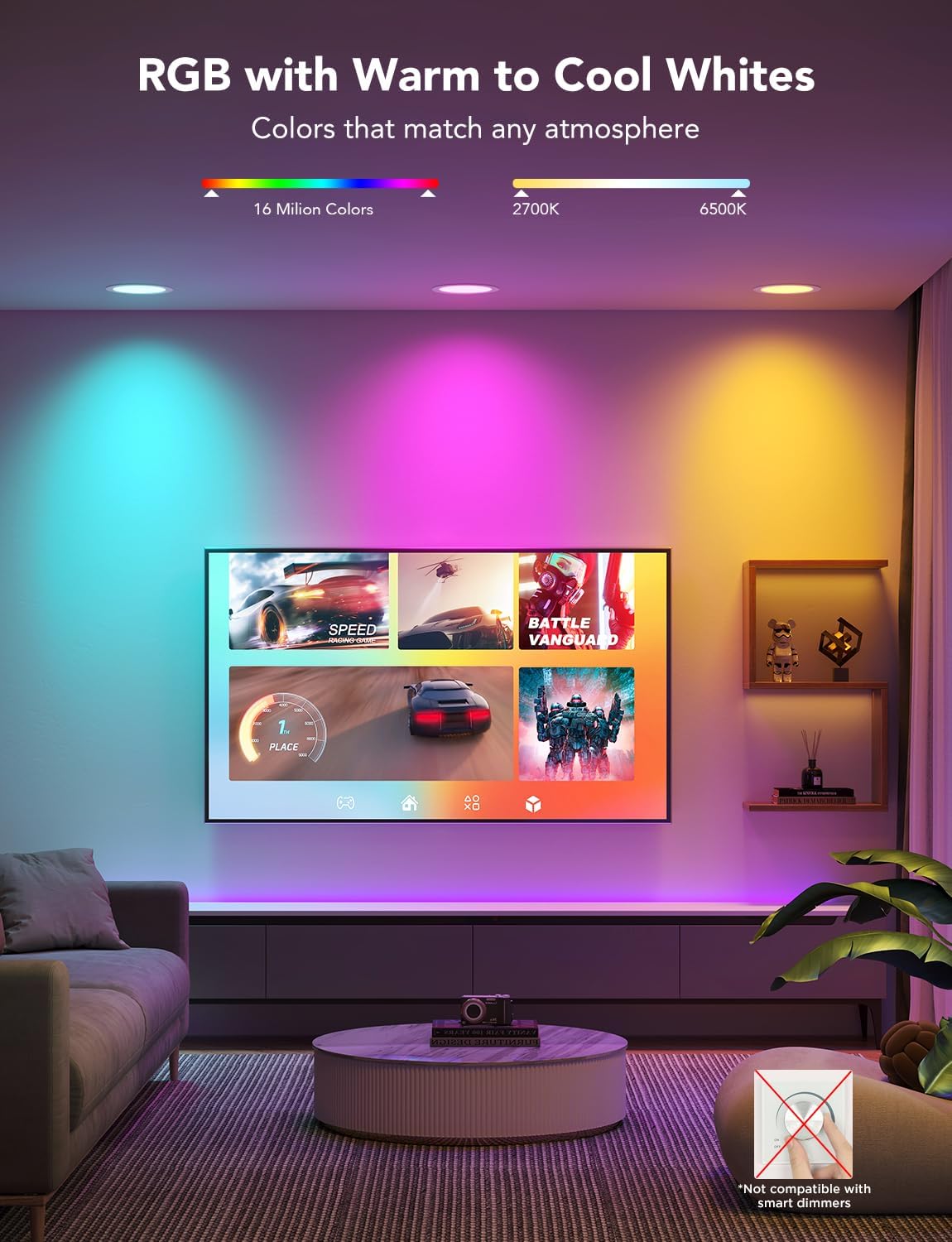 Govee 4 Inch Smart Recessed Pot Lights, Wi-Fi & Bluetooth RGBWW Dimmable LED Downlights, 16 Million DIY Colors LED Recessed Lighting with Junction Box for Party, 850 Lumen 11W, 4 Pack - Image 5