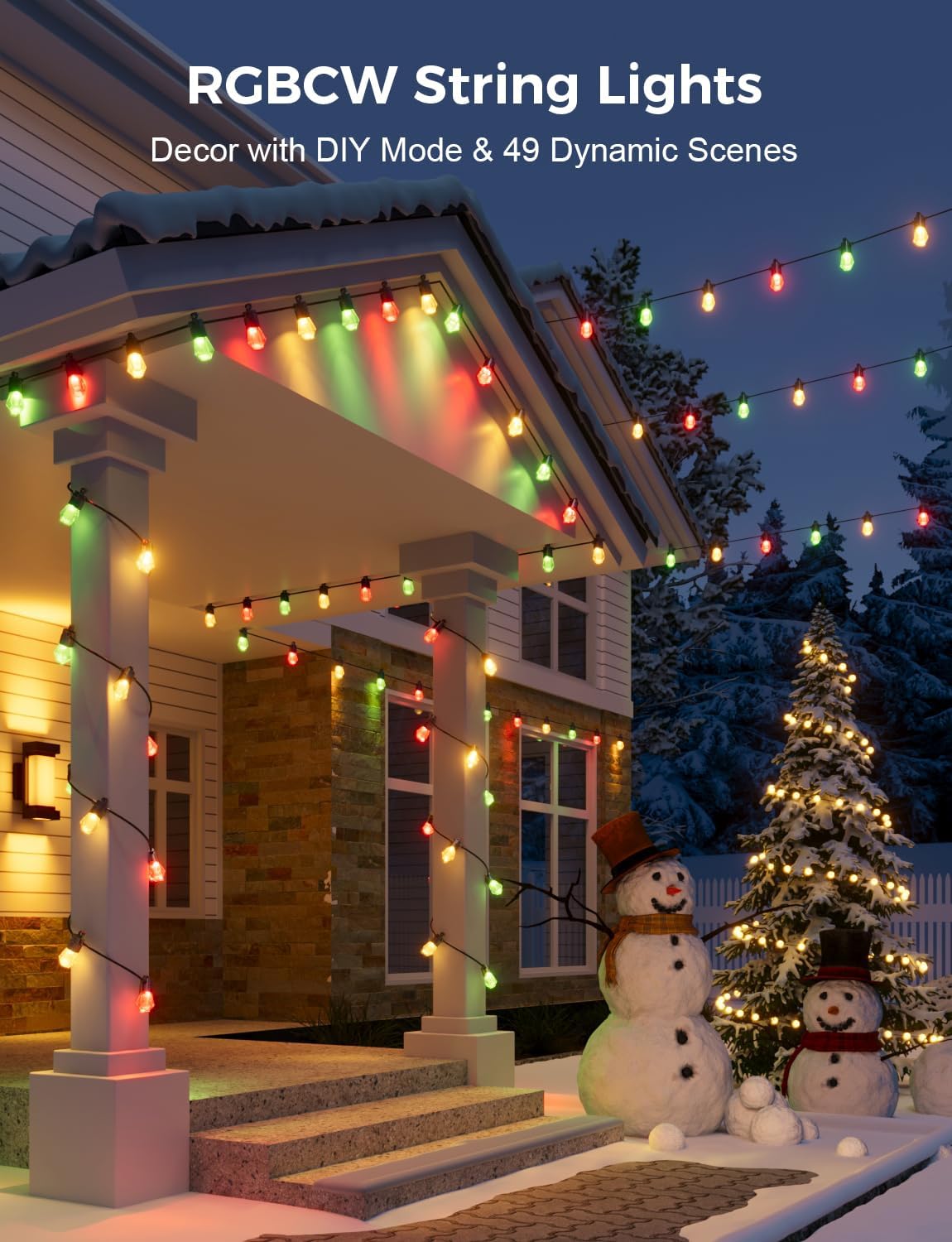 XMCOSY+ 48FT Smart Outdoor String Lights - RGBCWIC Dimmable Acrylic Bulbs, Color Changing LED Patio Light APP WiFi Control, Work with Alexa, IP65 Waterproof for Backyard Yard Porch Cafe Bistro Gazebo - Image 4