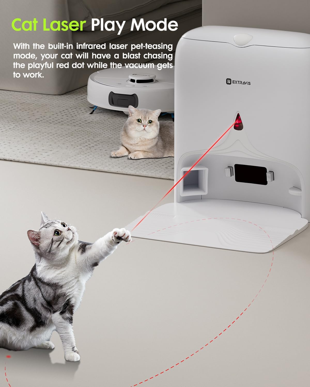 V5 Robot Vacuum and Mop, Self-Emptying Robotic Vacuum Cleaner, 8500Pa Suction, Pet Hair Tangle Cutter, Laser Navigation, Cat Laser, Carpet Detection, Ideal for Hard Floor, Tile, and Carpet - Image 6