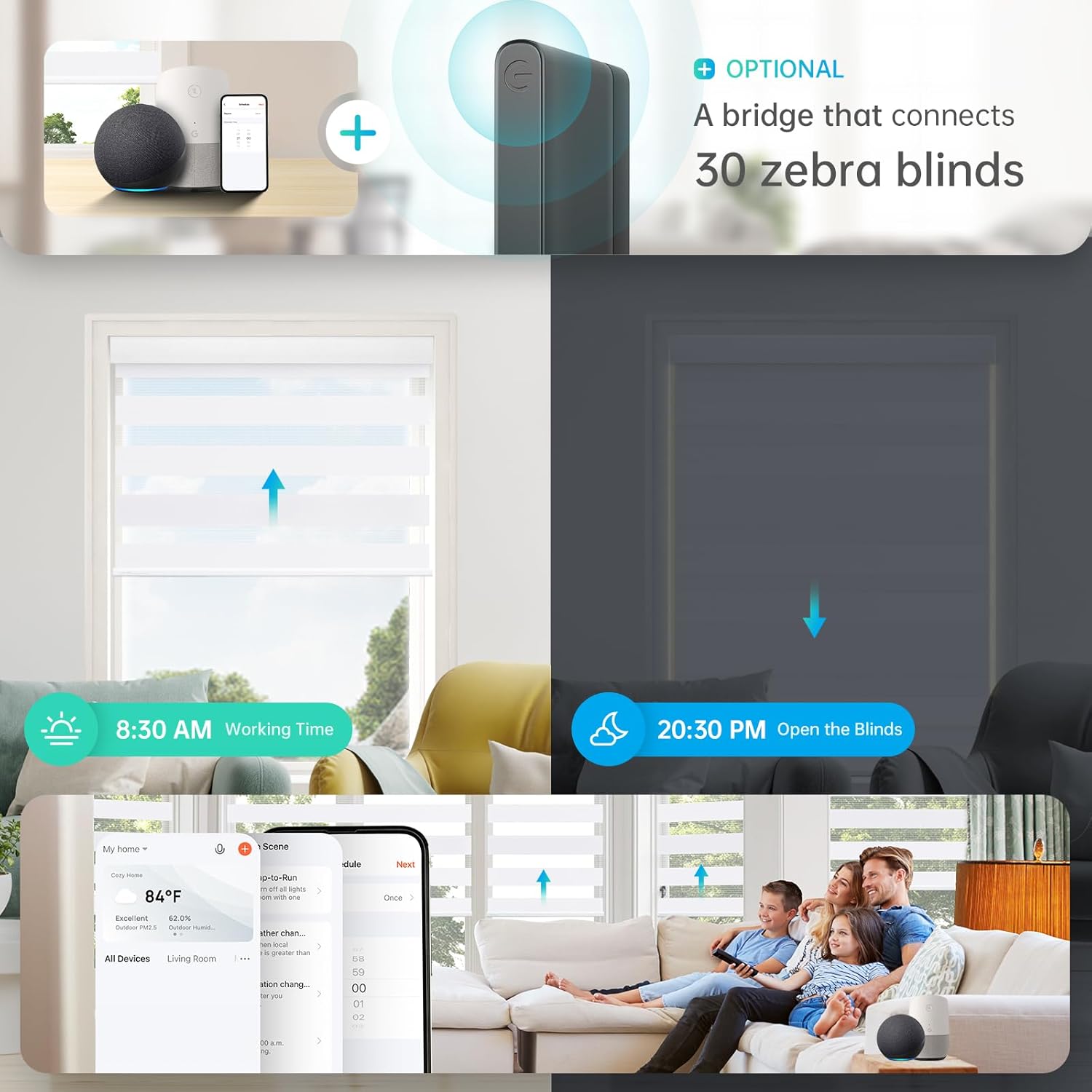 DENFOON Motorized Zebra Blinds, Solar Powered Dual Layer Automatic Shades with Remote Control, Rechargeable Smart Blinds Horizontal Wireless Electric Shades for Windows, Custom Size, White, 34 x 72 - Image 6