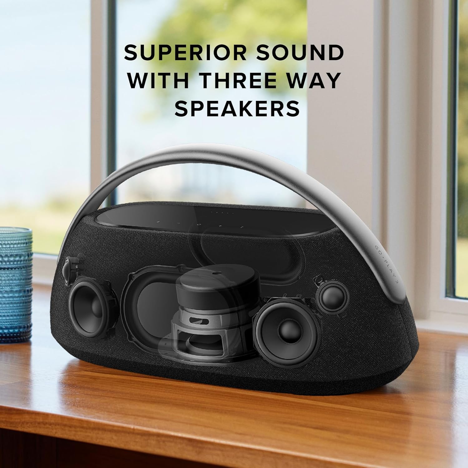 Harman Kardon Go + Play 3 - Portable Bluetooth Speaker with Aluminum Handle & USB Charging Port - Black - Image 3