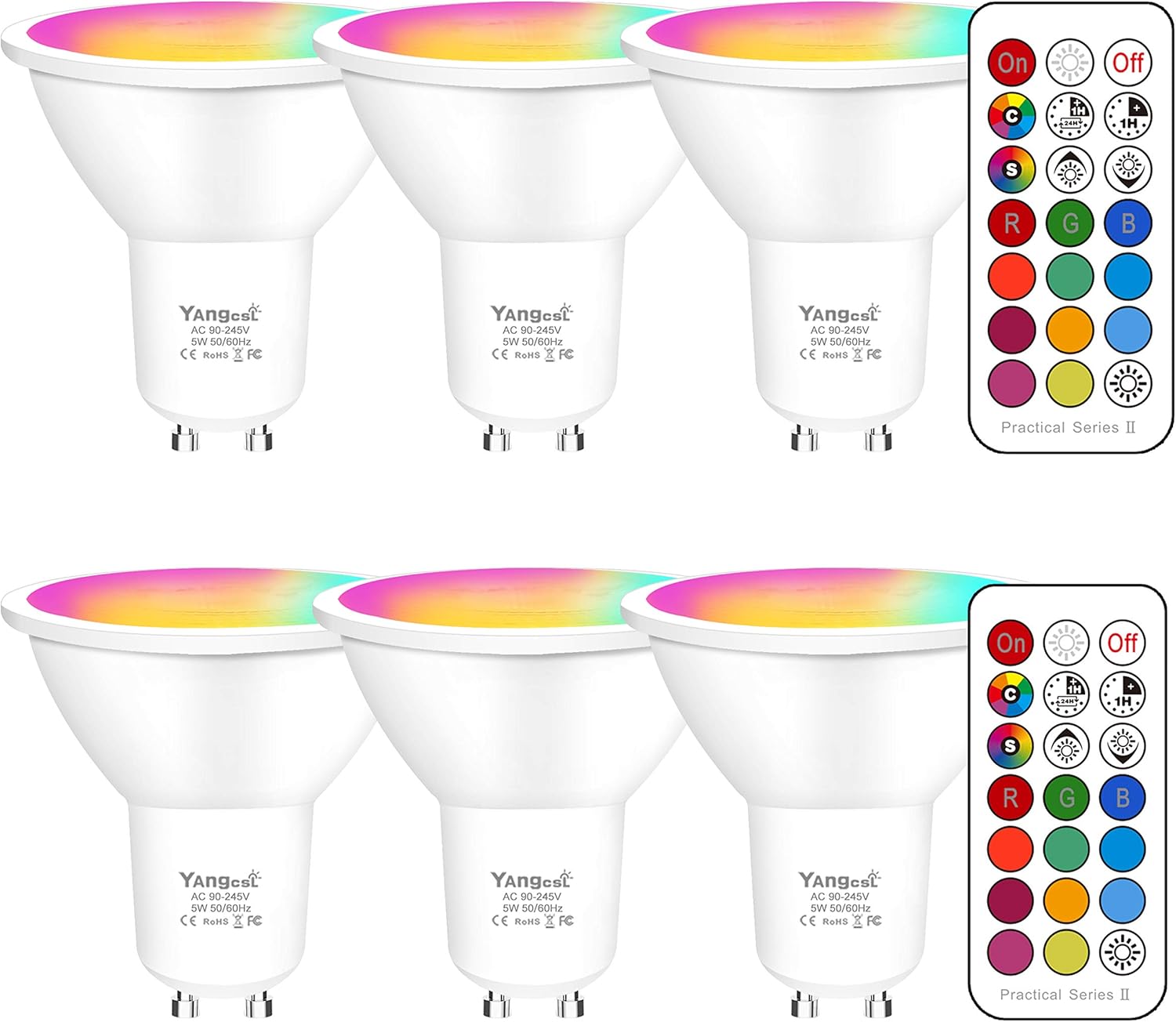 GU10 LED Bulbs 40W Equivalent 400LM, Color Changing Light Bulb with Remote, RGB & Warm White, 45 Degree Beam Angle and Memory Function, Yangcsl (6 Pack) - Image 2