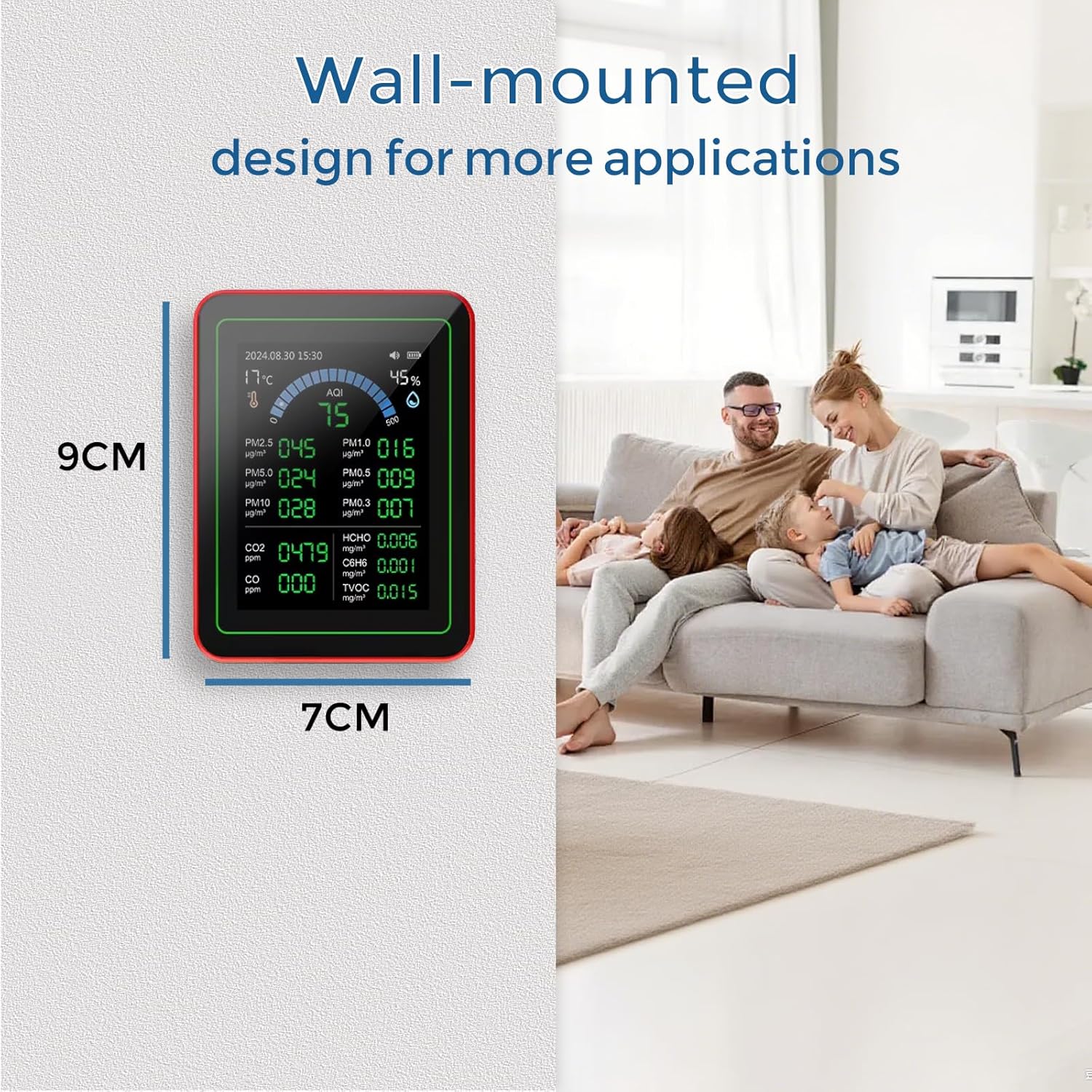 TianfuSpanda18-in-1 Smart Air Quality Monitor Indoor, CO2/CO/HCHO/TVOC/C6H6/PM0.3-10 Detection, Real-Time Data Logging & Bluetooth Sync, AQI Alarm, Type-C Charging for Home/Office/Car (2.8" Display) - Image 10