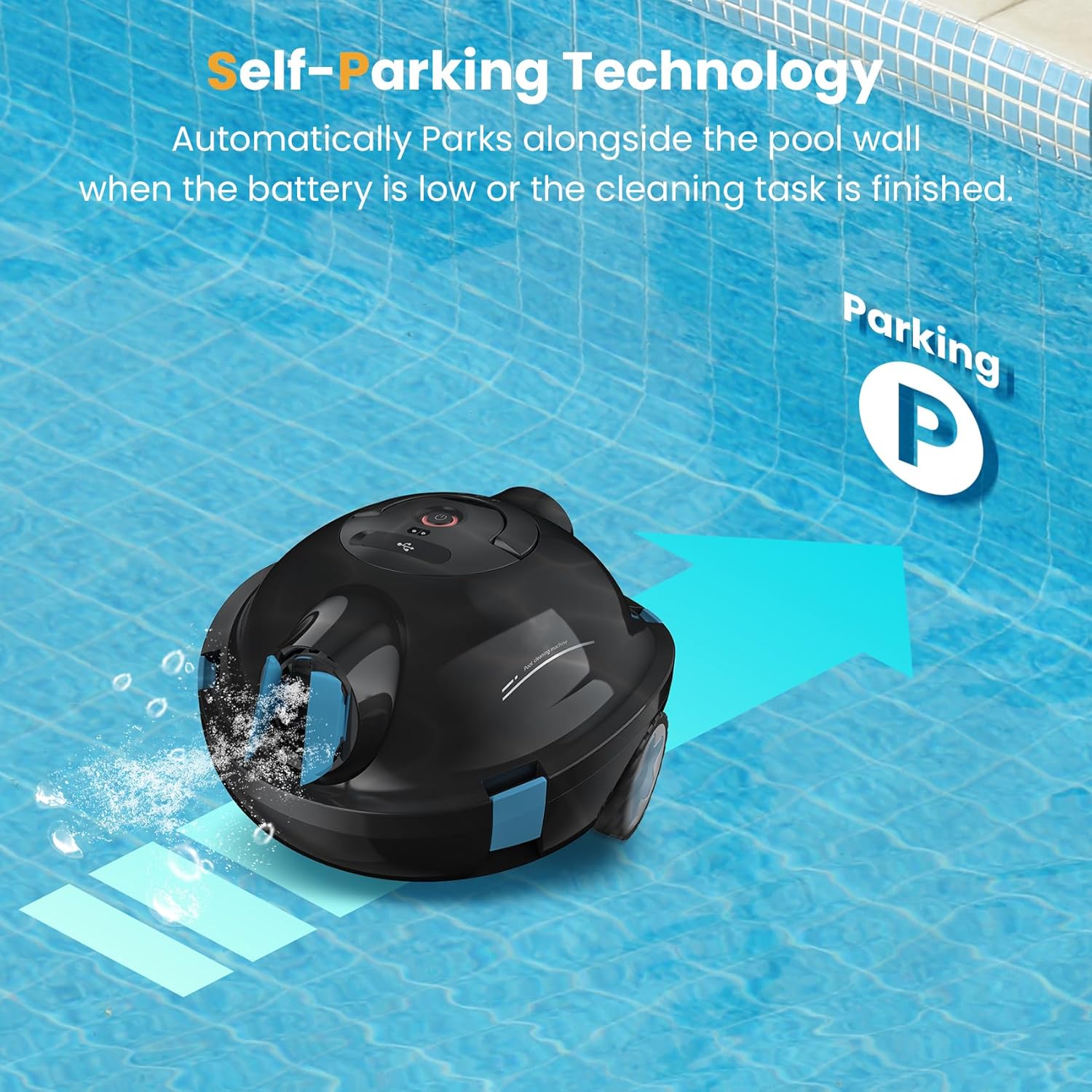 Cordless Robotic Pool Cleaner Robot, Pool Vacuum Robot with Two Suction Inlets Design, Lasts 90 Mins, Pool Robot Vacuum for Inground & Above Ground Flat Pools up to 1000 Sq.Ft, Self-Parking - Image 10