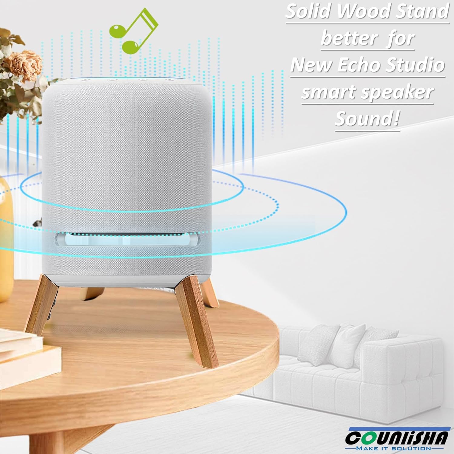 Real Wood Stand for New Echo Studio Smart Speaker,Tripod Table Mount Accessories Protect Audio for Better Sound,Secure Stable Wooden Holder for Alexa Studio 2024 (Black Walnut) - Image 8