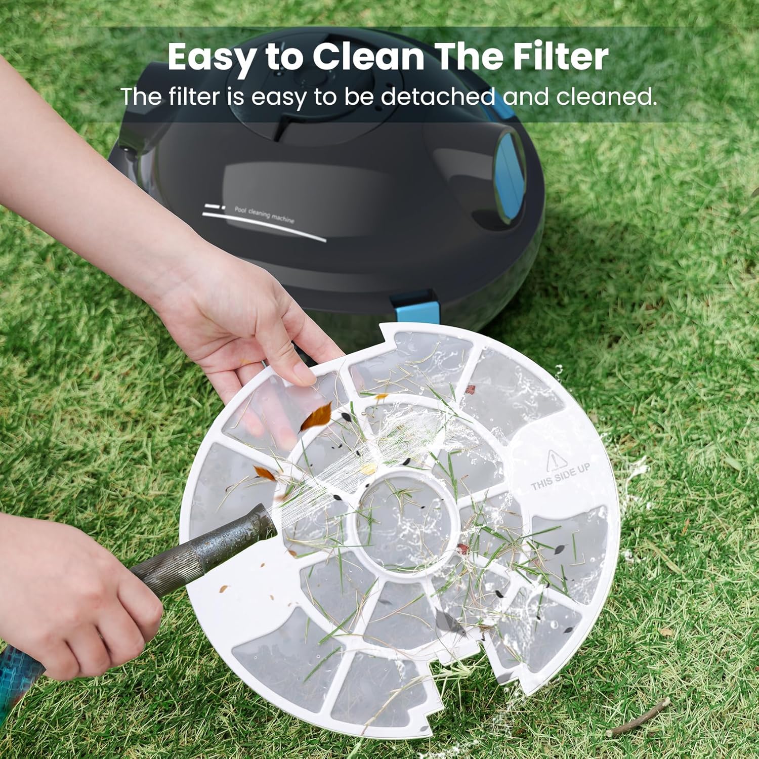 Cordless Robotic Pool Cleaner Robot, Pool Vacuum Robot with Two Suction Inlets Design, Lasts 90 Mins, Pool Robot Vacuum for Inground & Above Ground Flat Pools up to 1000 Sq.Ft, Self-Parking - Image 8