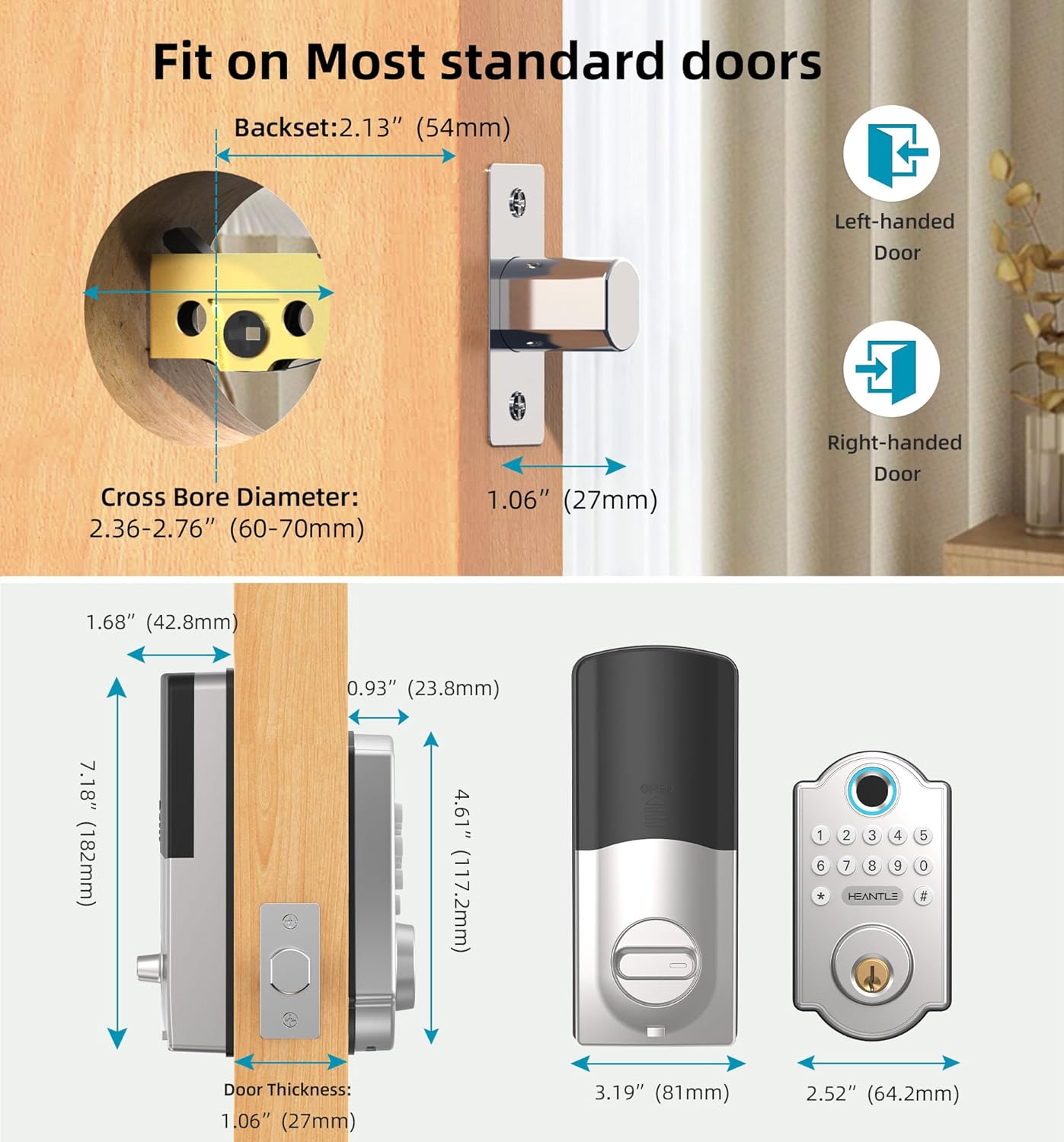 Smart Deadbolt Door Lock: Keyless Entry Door Lock with Fingerprint Electronic Deadbolt for Front Door Auto Lock Simple Installation Keypad Door Lock Silver - Image 8