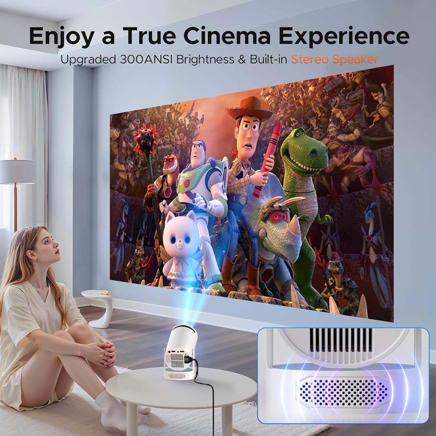 Mini Projector with Speaker, Portable Projectors Support 4K, Auto Keystone WiFi 6 Bluetooth 5.0 220° Rotation Smart Projector, Short Throw Projectors for Bedroom Home Cinema Outdoor - Image 6