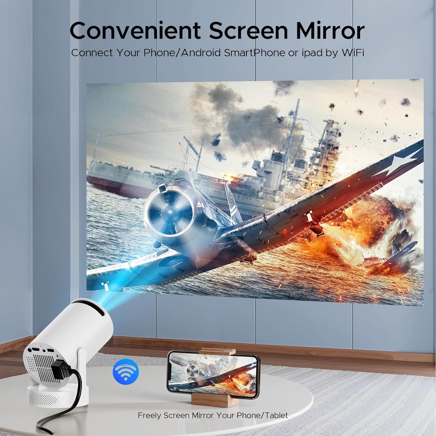 Mini Projector with Speaker, Portable Projectors Support 4K, Auto Keystone WiFi 6 Bluetooth 5.0 220° Rotation Smart Projector, Short Throw Projectors for Bedroom Home Cinema Outdoor - Image 8