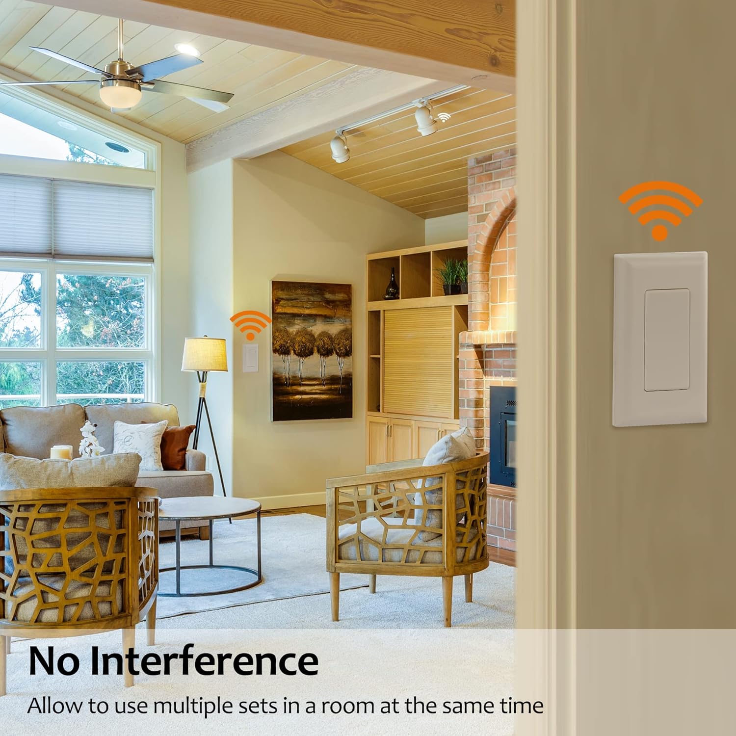 SURAIELEC Wireless Light Switch and Receiver Kit, 15A High Power, No Wiring, No Interference, 100ft RF Range, Expandable Remote Control Wall Switches for Lamp, Ceiling Light, Fan, Outdoor Lighting - Image 4