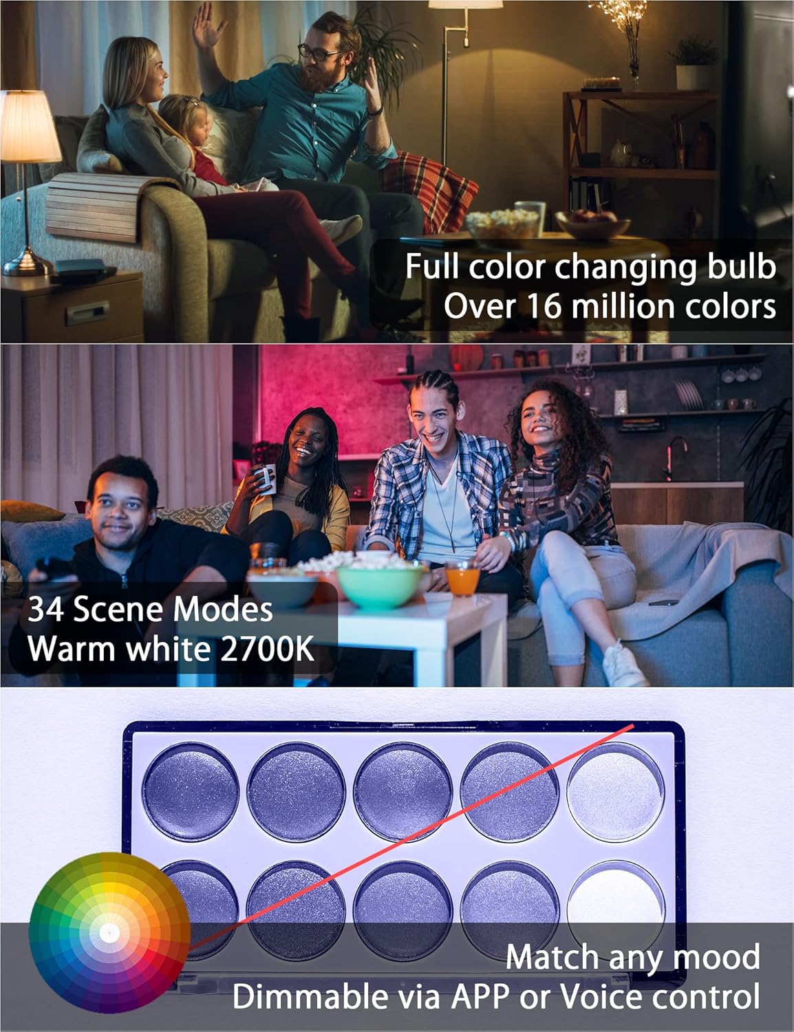 LUMIMAN Smart Light Bulb, Color Changing Smart Bulb Works with Alexa Google Home Smart Life App, RGB 16 Million Music Sync,2700K-6500K 800LM 60W Eqv., No Hub Required, 2 Pack - Image 8
