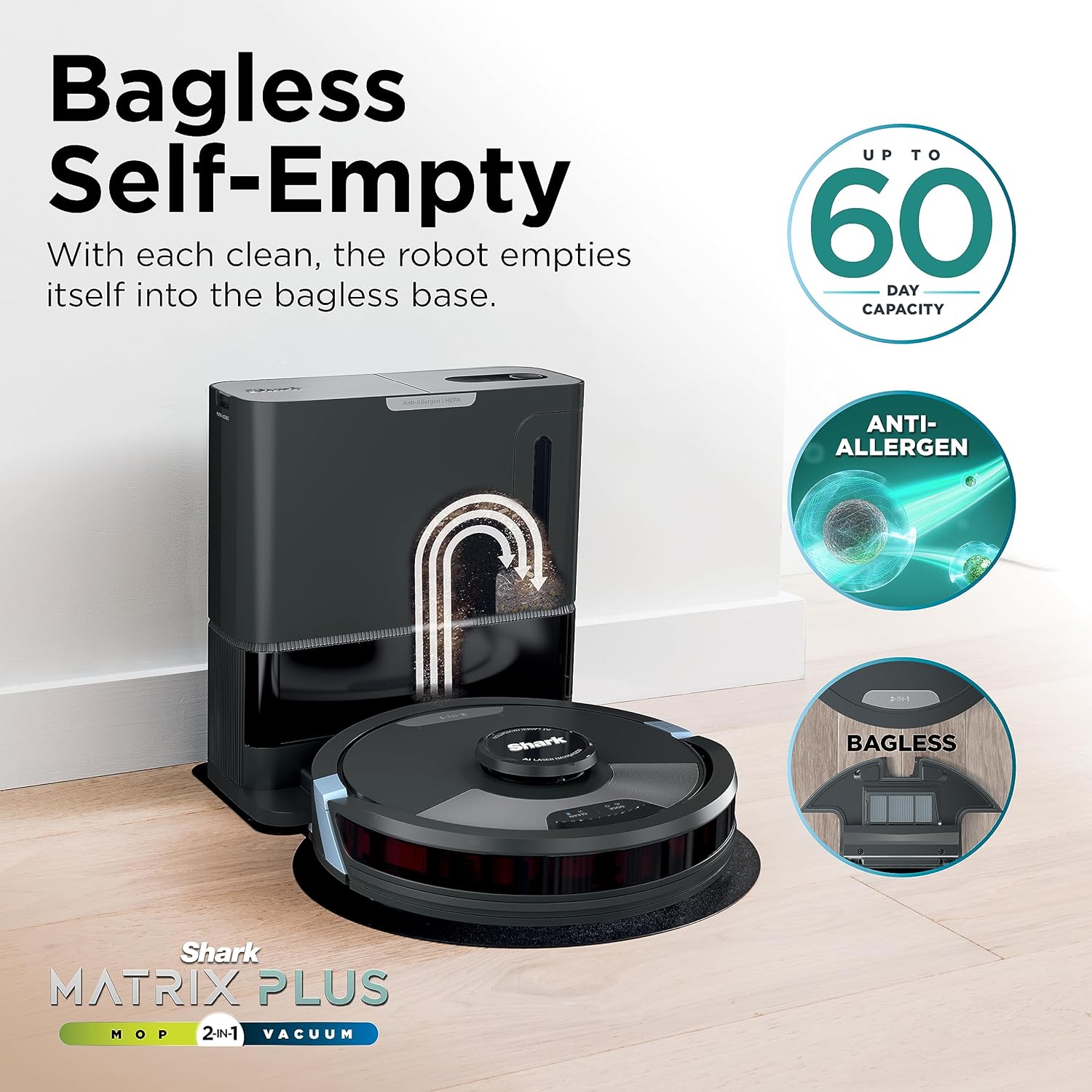 Shark RV2610WACA AI Ultra 2-in-1 Robot Vacuum and Mop with XL HEPA Self-Empty Base, Bagless, 60-Day Capacity, Matrix Clean Navigation - Image 8