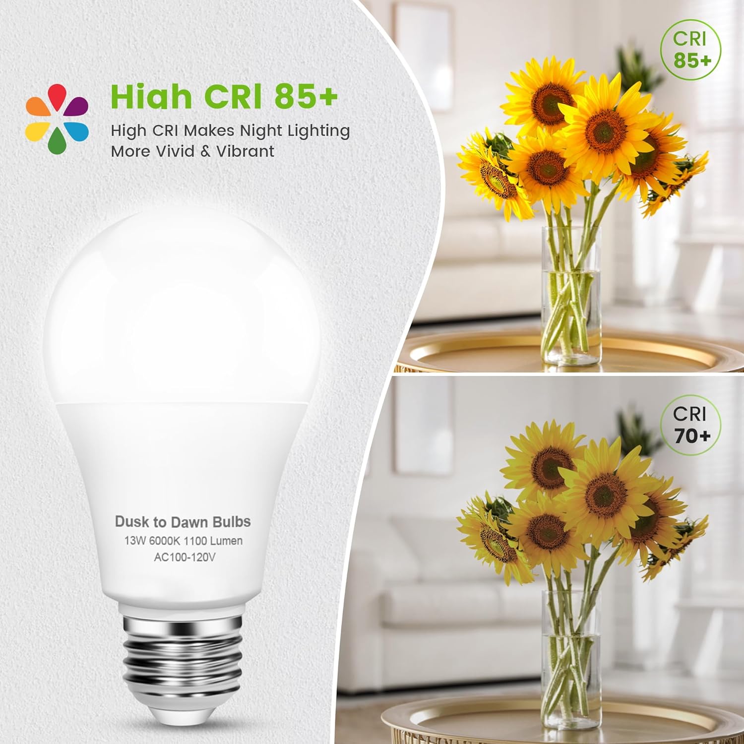 OHLUX Dusk to Dawn Outdoor Light Bulb 13W 60W Equivalent Energy Saving A19 E26 LED Bulb, 6000K Cool White Smart Automatic On/Off Photocell Sensor, 1100LM, 4 Pack - Image 6