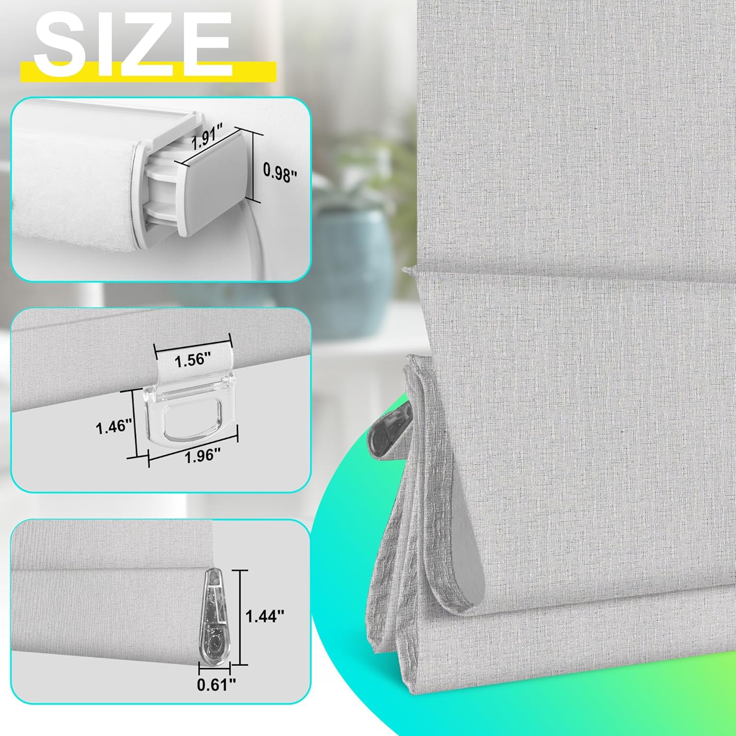 Smart Roman Shades NO Drill Roman Shades Compatible with Rechargeable Motorized Window Blinds Remote Control Light Filtering-Gray Custom Size - Image 7