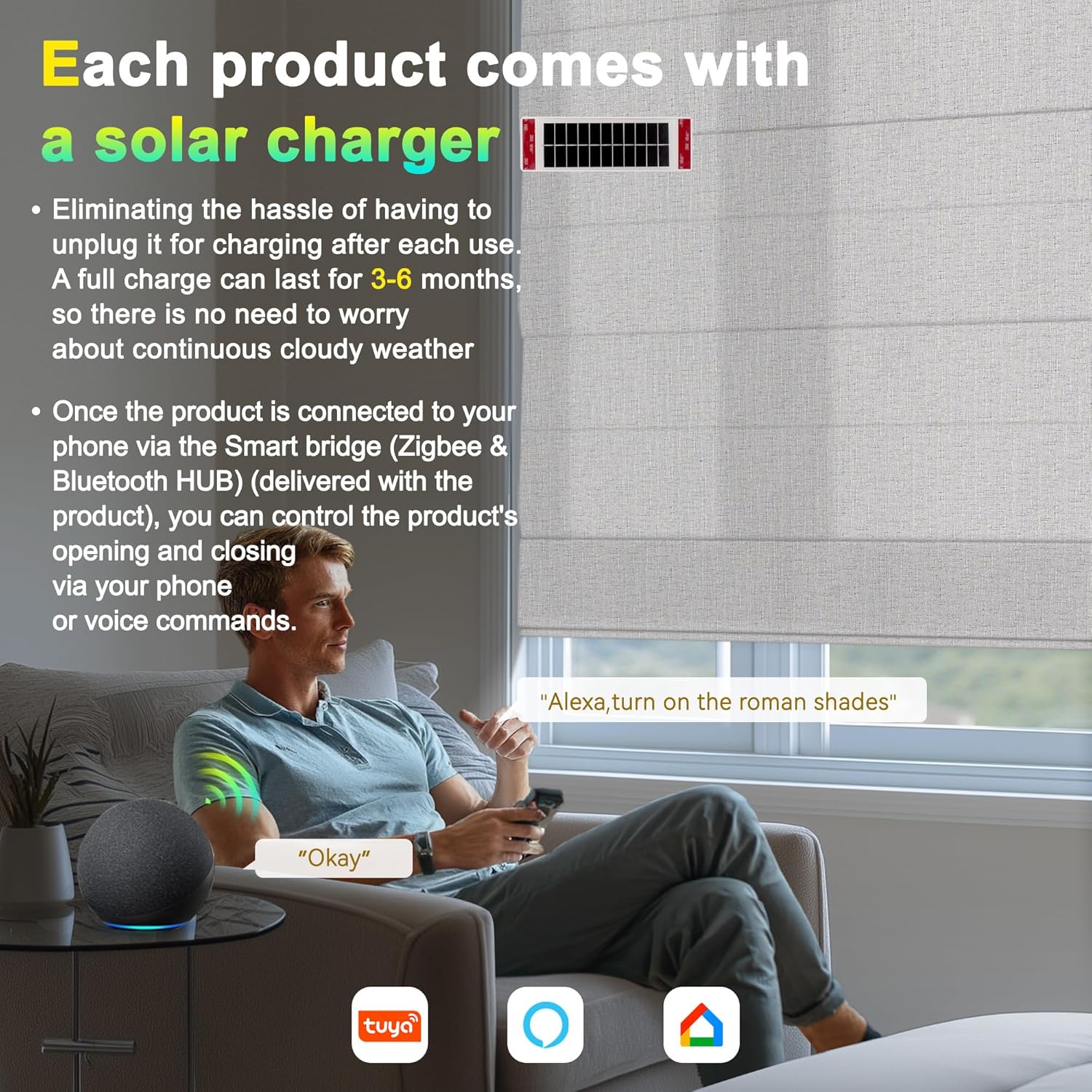 Smart Roman Shades NO Drill Roman Shades Compatible with Rechargeable Motorized Window Blinds Remote Control Light Filtering-Gray Custom Size - Image 4