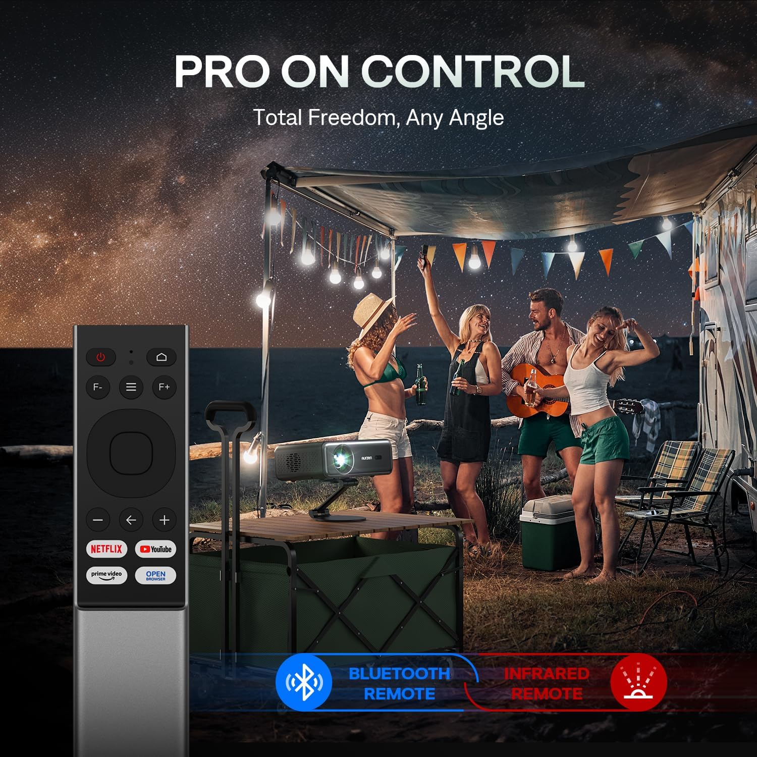 Aurzen Smart Projector 4K Supported, Netflix Official with WiFi and Bluetooth, 20W Speakers, Dolby & DBX-tv Total Sonics, Auto Focus & Keystone, Native 1080P Portable Projector, Gray - Image 9