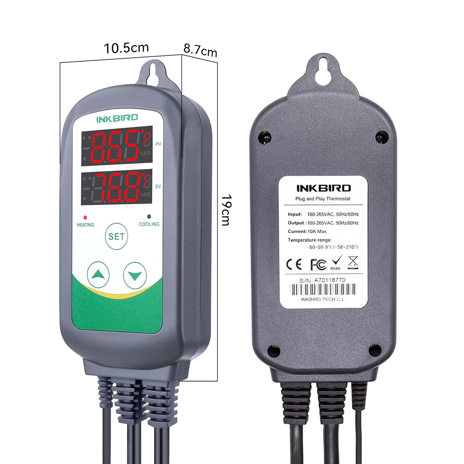 Inkbird ITC-308 Digital Temperature Controller Outlet Thermostat Plug, 2-Stage Outlet Heating and Cooling Mode 1100w, w/Sensor Greenhouse Incubator Brewing Fermentation Reptile - Image 4