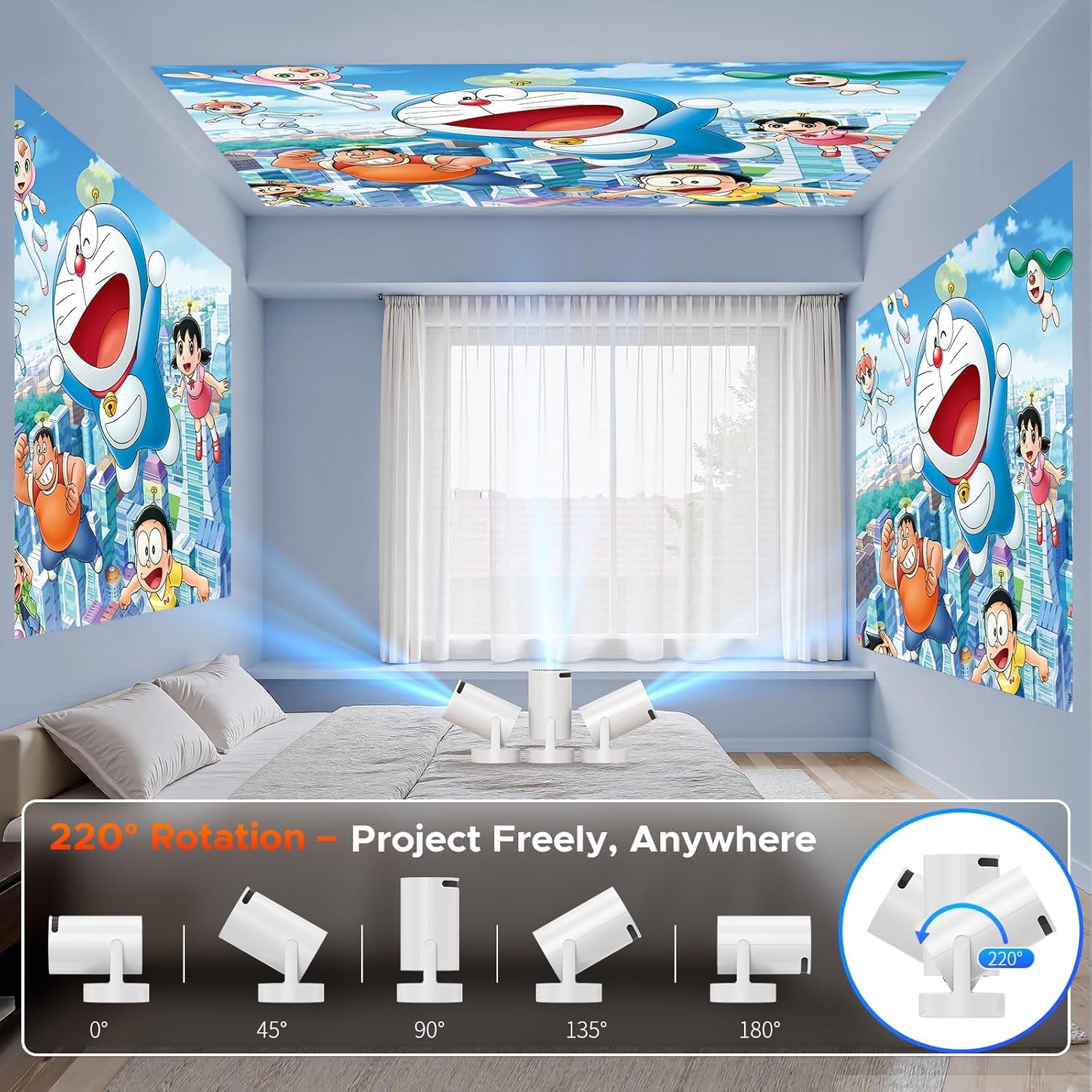 Mini Projector with Speaker, Portable Projectors Support 4K, Auto Keystone WiFi 6 Bluetooth 5.0 220° Rotation Smart Projector, Short Throw Projectors for Bedroom Home Cinema Outdoor - Image 3
